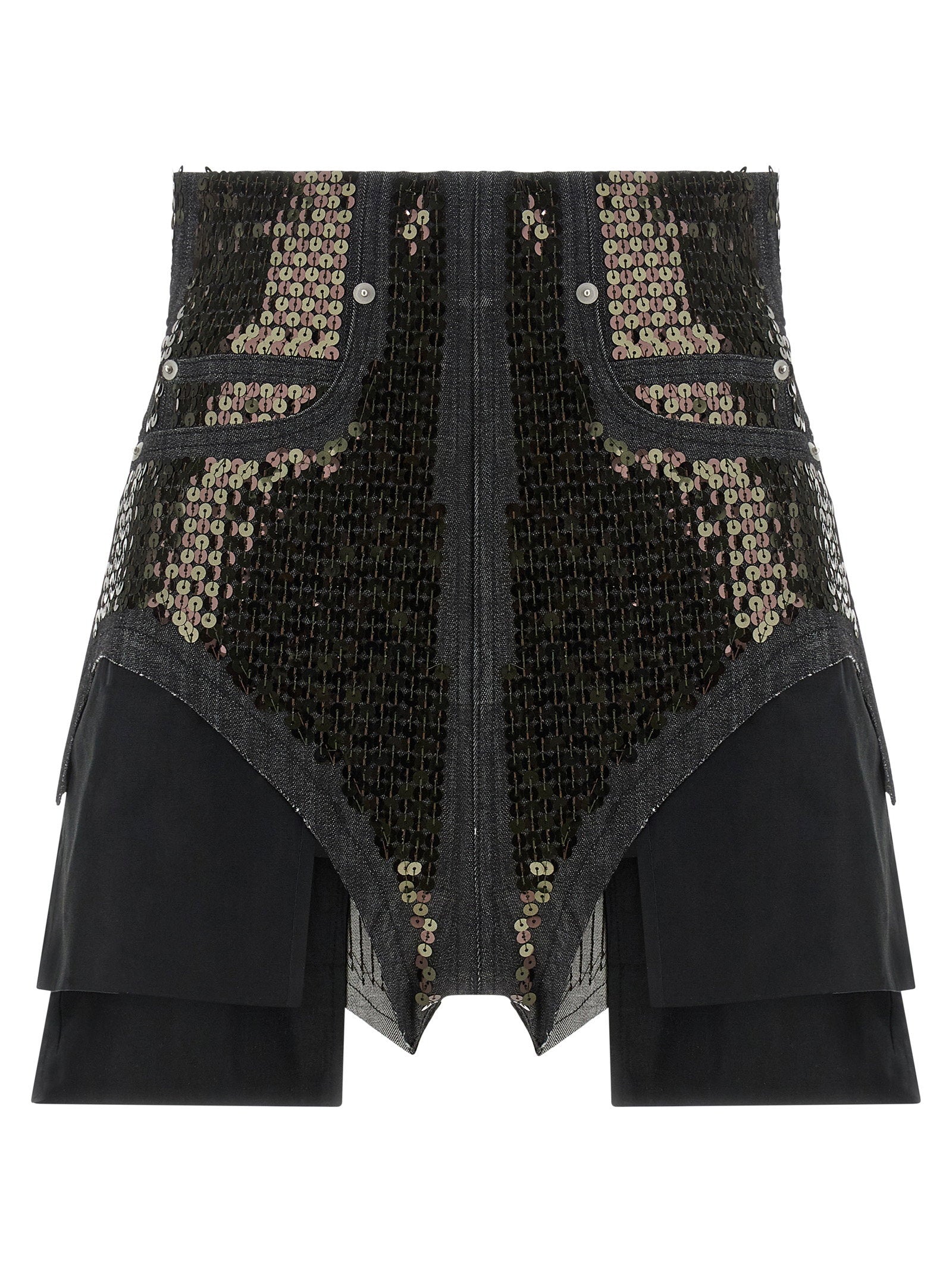 Sequin-Embroidered Denim Shorts — black