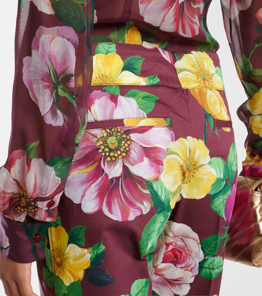 Floral low-rise cotton-blend pants