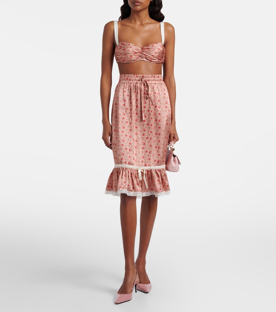 Floral draped silk satin bra