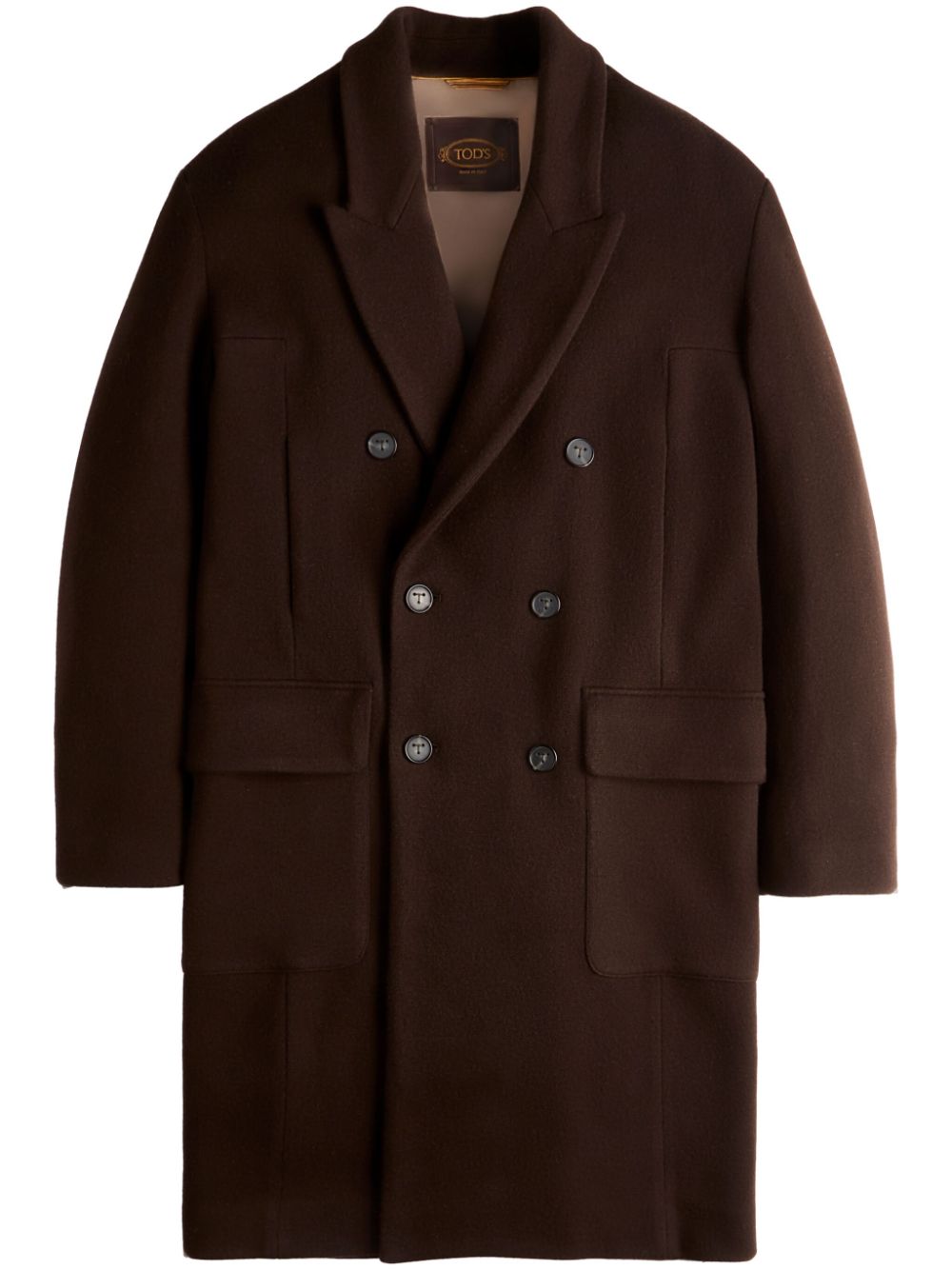 Logo-embroidered peak-lapels double-breasted coat - Brown