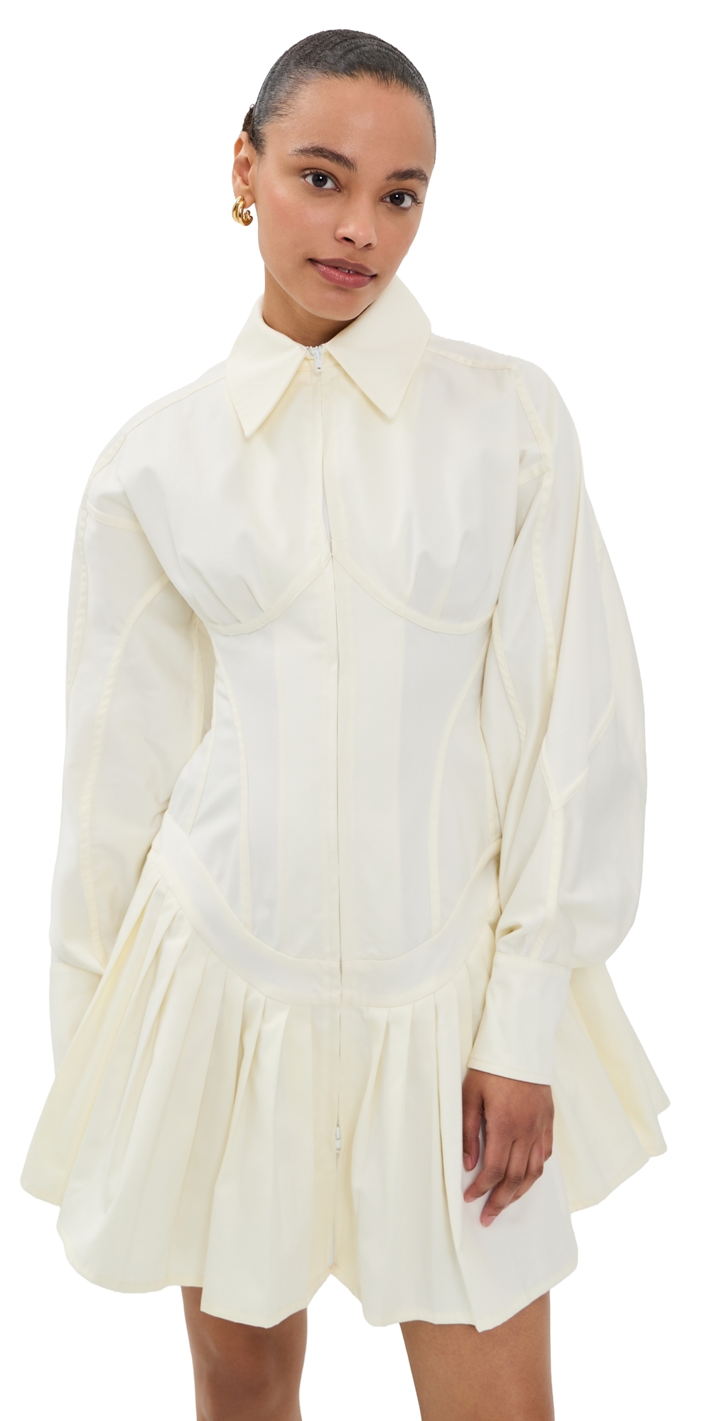 Contour Bustier Pleated Shirt Dress White