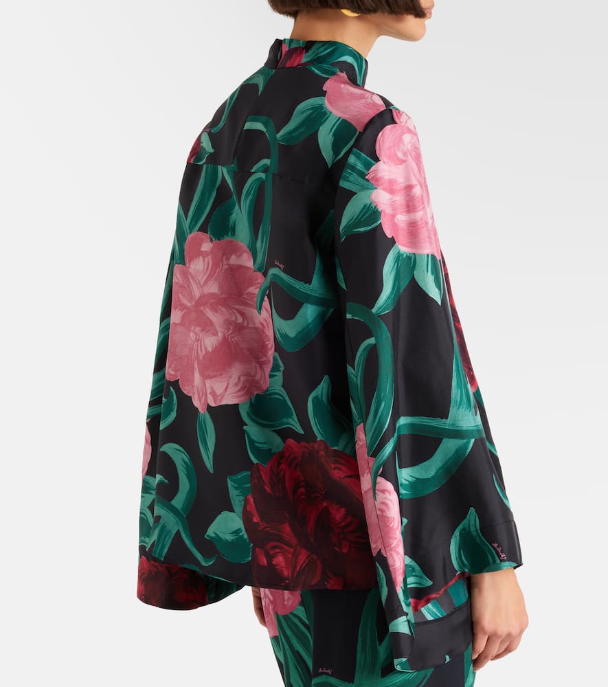 Make An Exit floral silk twill top