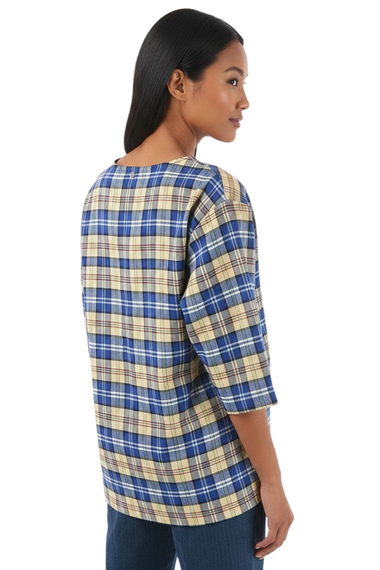 Multicolor Plaid Round Neck T-Shirt