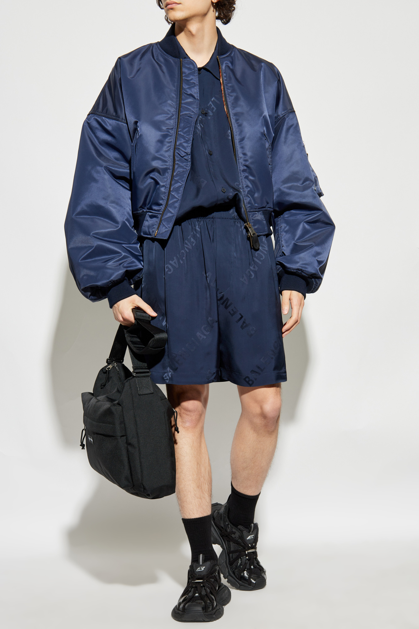 Balenciaga Monogram Shorts, Men's, Navy Blue