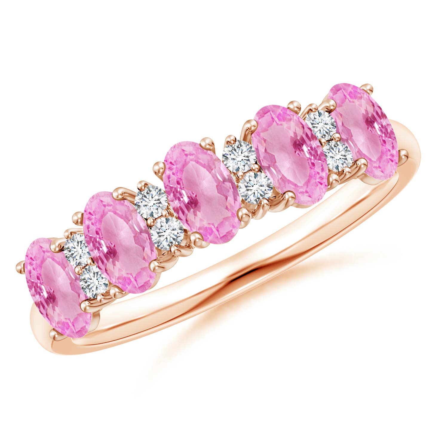 Angara 1.5 Carats Five Stone Pink Sapphire and Diamond Wedding Ring in 14K Rose Gold