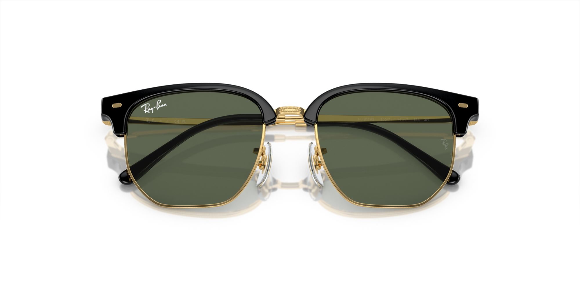 Ray - Ban Kid Ray - Ban RJ9116S JUNIOR NEW CLUBMASTER 100/71 Sunglasses Injected Black Green Geometric Norma