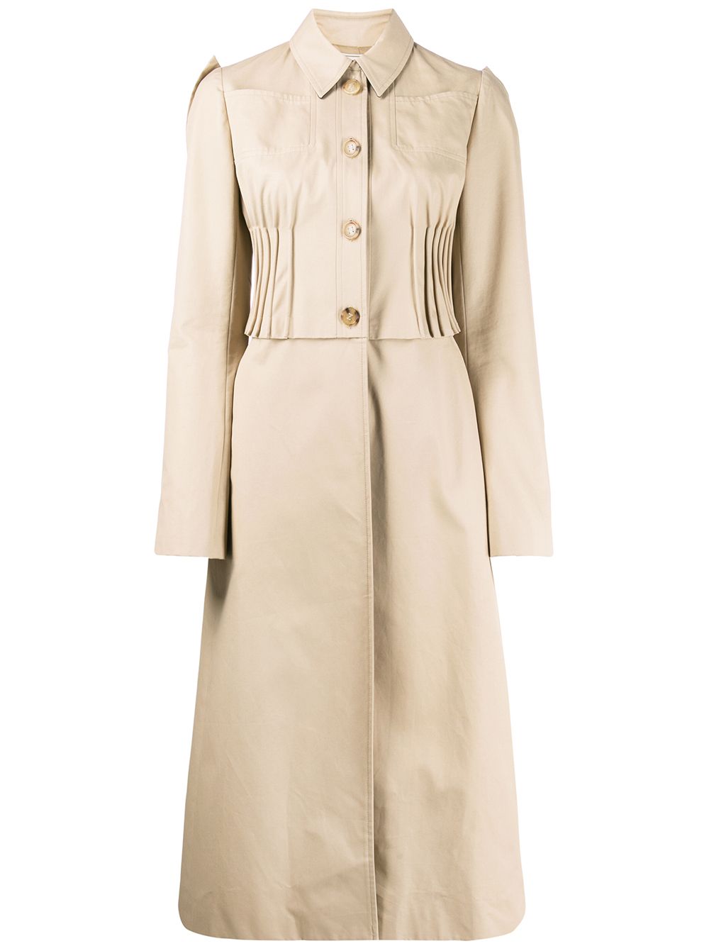 Pleated detail flared single-breasted coat - Neutrals