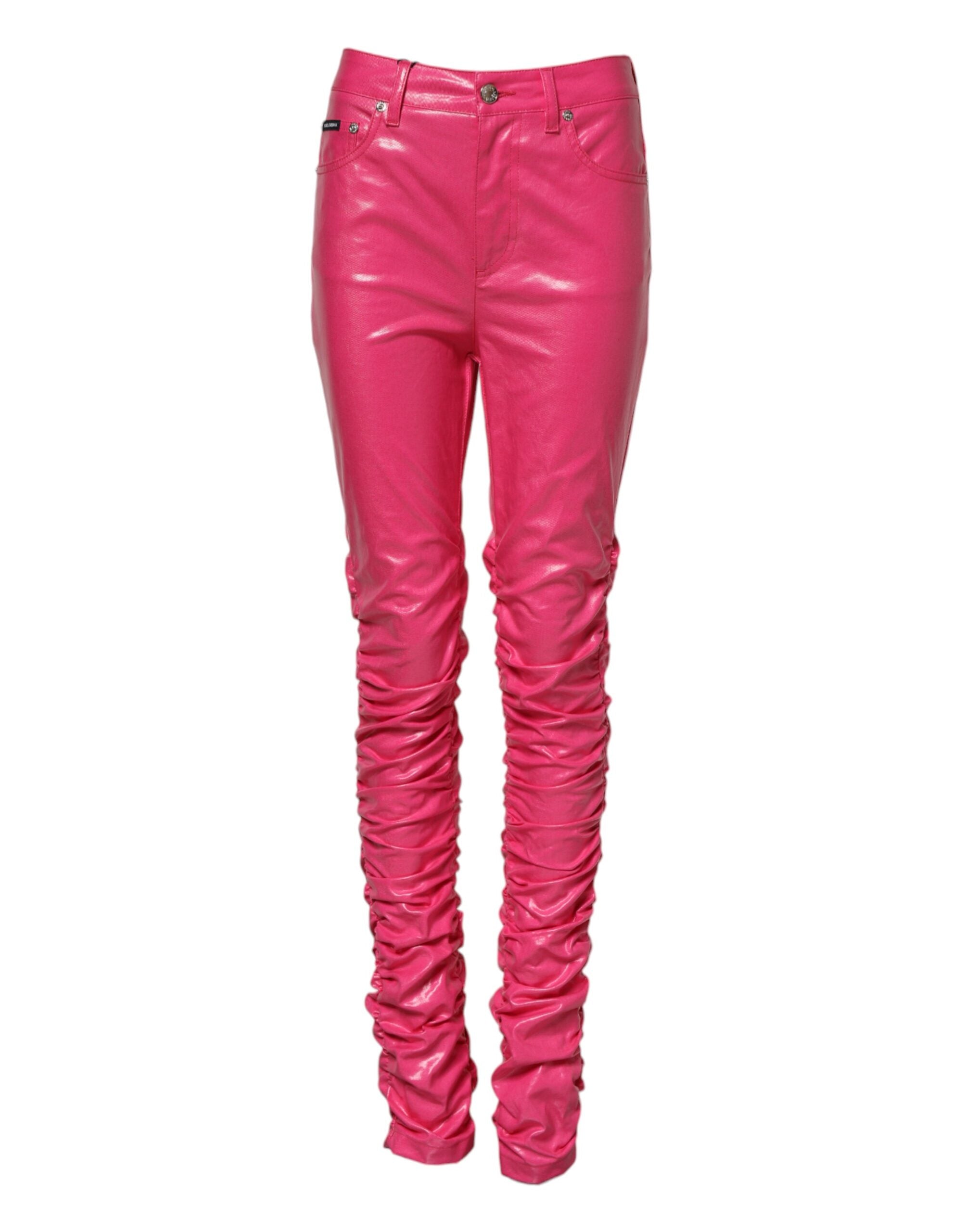 High-Waisted Skinny Cotton Jeans — Pink