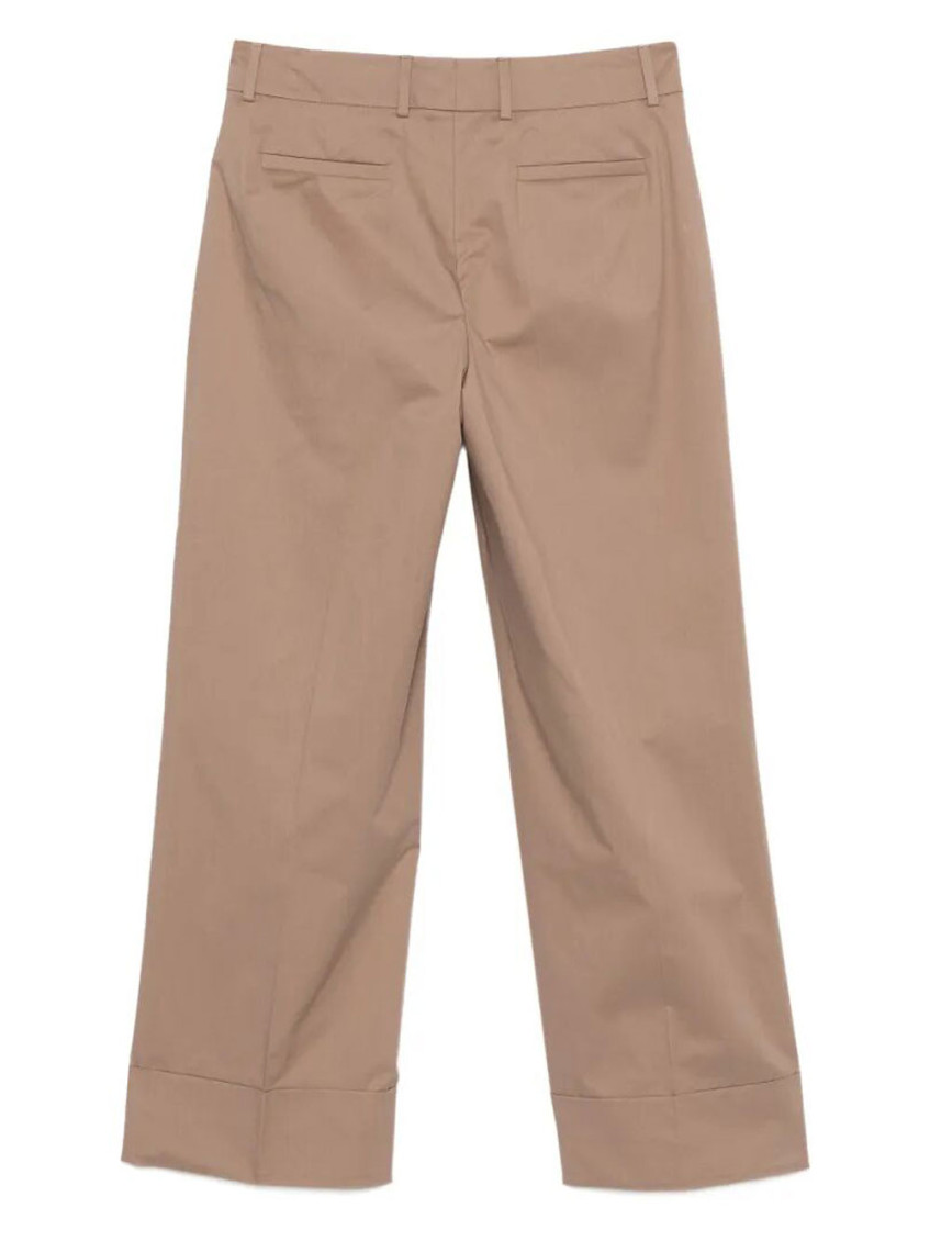 Brown Wide Leg Curved Cotton Trouser