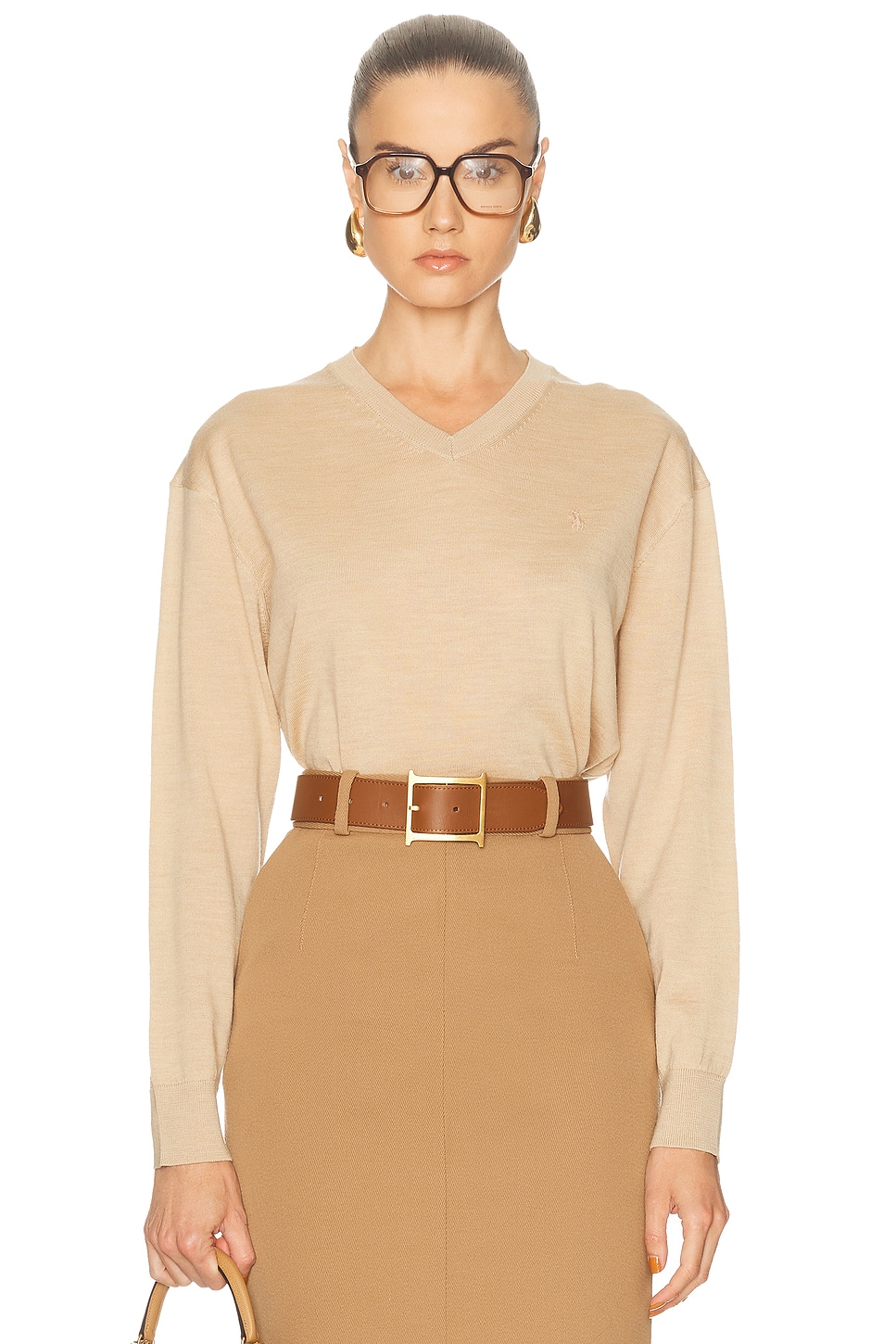 Polo Ralph Lauren V-Neck Sweater in Canoe Tan - Tan. L also in XS