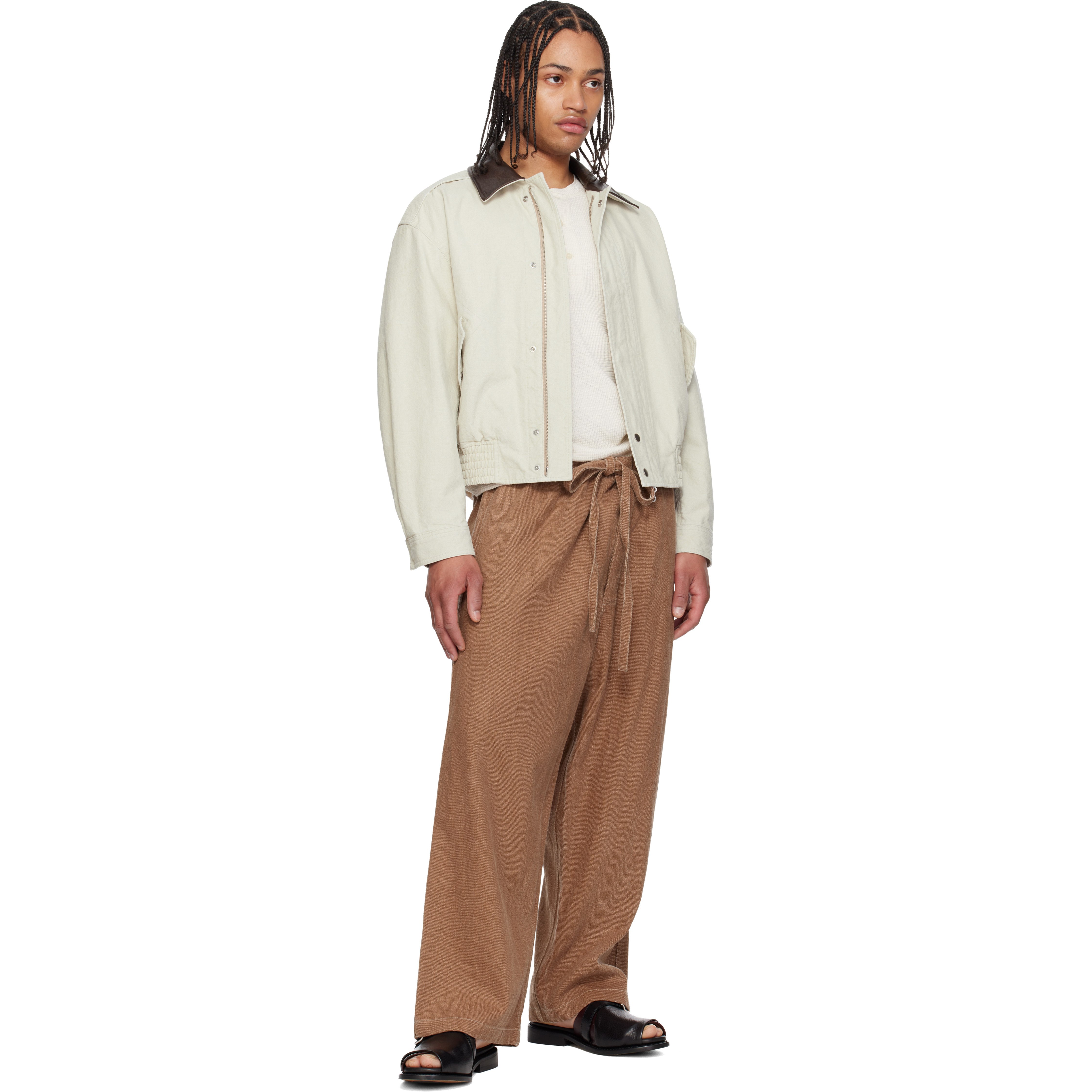 Brown Cropped Farm Trousers