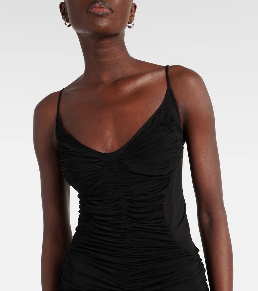 Ruched mesh midi dress