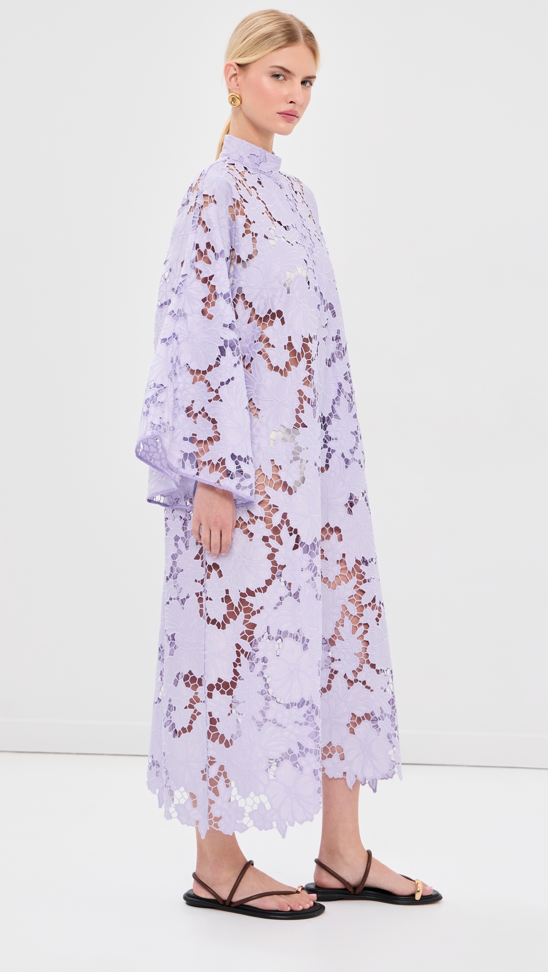 Violet Floral Flat Lace Maxi Caftan Violet One Size