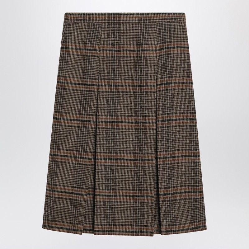 Prince of Wales Checked Wool Midi Skirt
