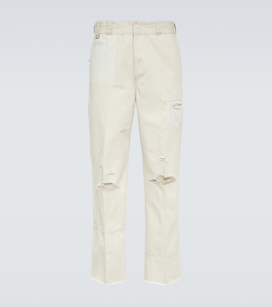 Distressed straight-leg cotton pants