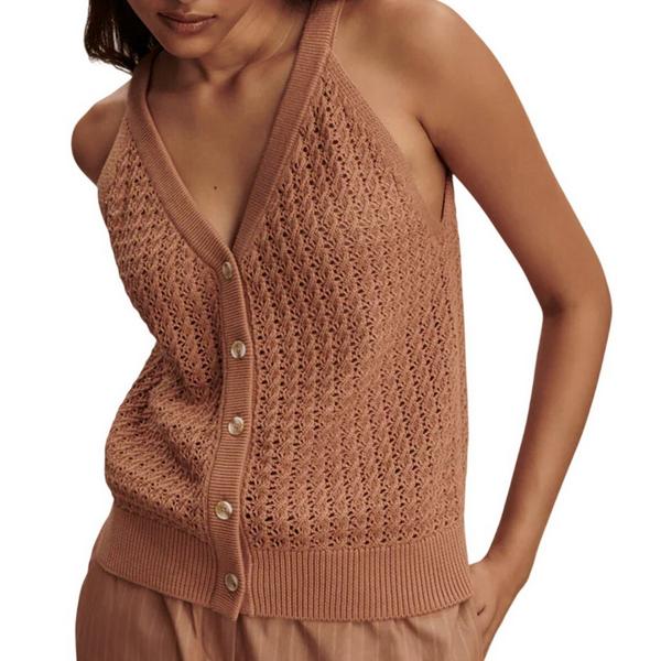 Women's Alessia Knit V-Neck Tank Top Large Camel