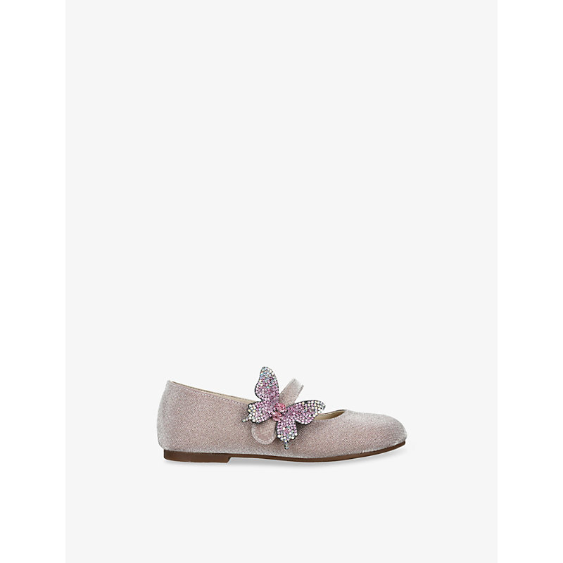 Baby Crystal-Butterfly Embellished Velvet Ballerina Pumps