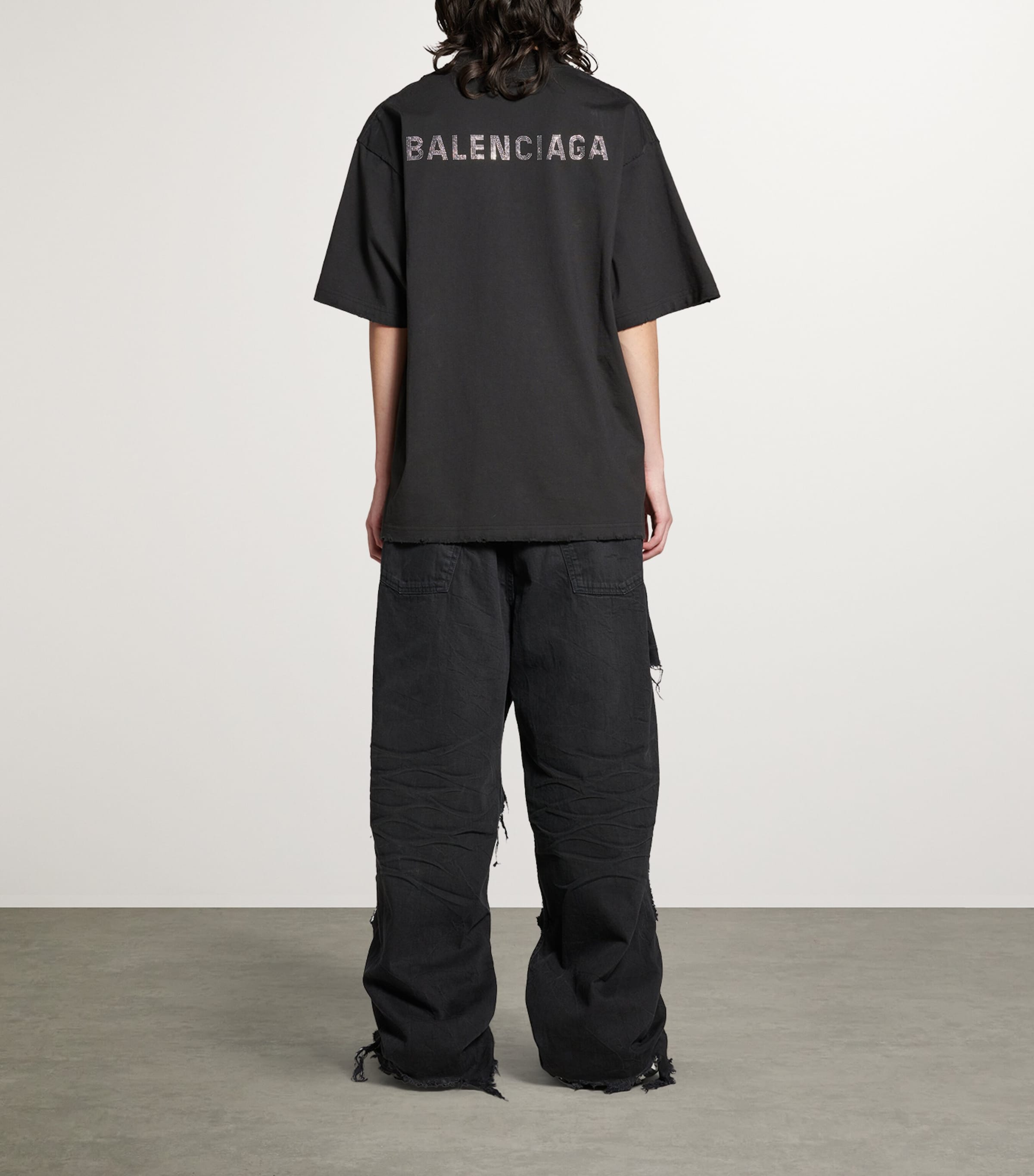Distressed Rhinestone-Logo T-Shirt
