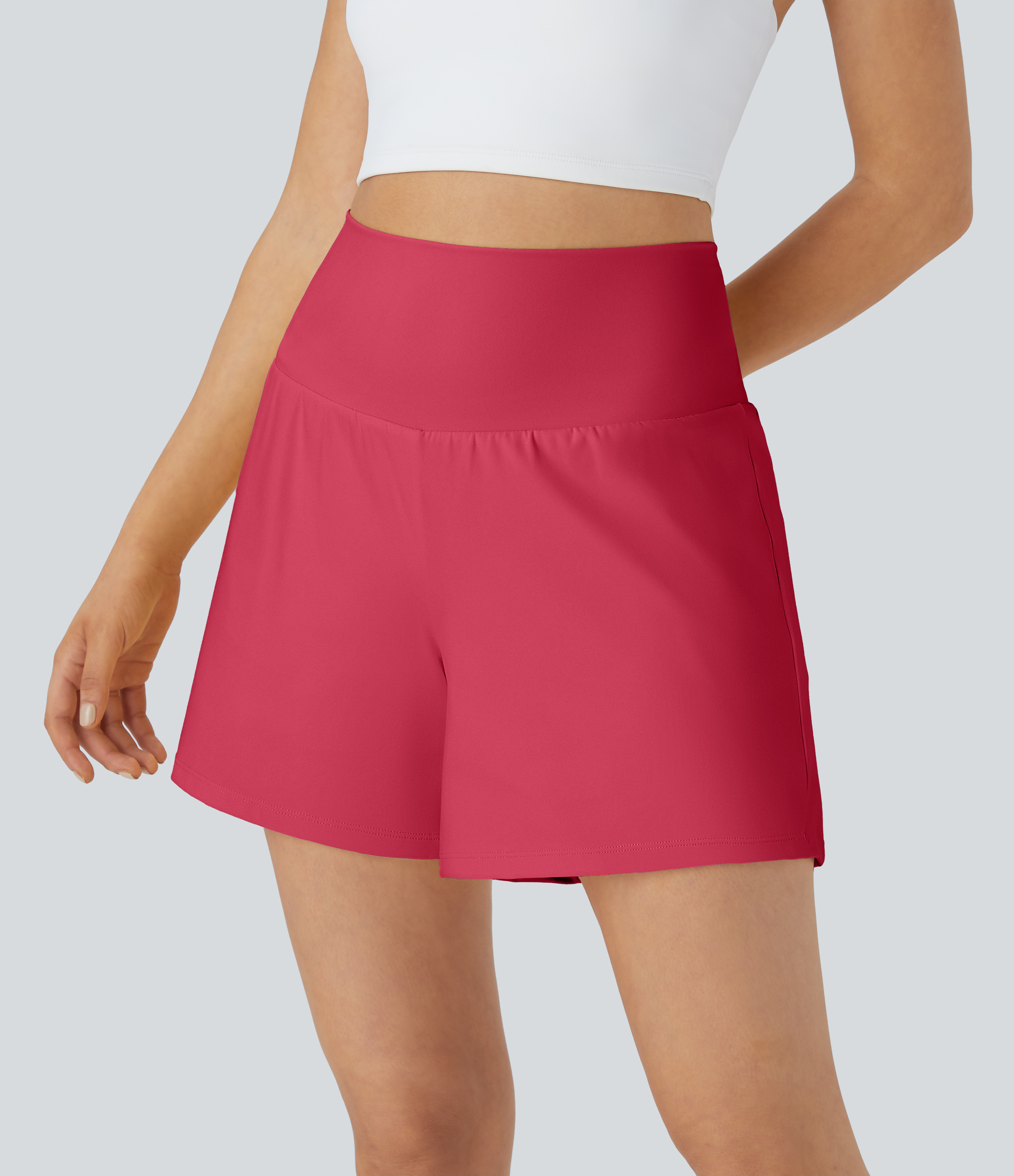 Super High Waisted Pocket & Pocket 2-in-1 Yoga Shorts 5''-Longer Length Gym Short - Winterberry