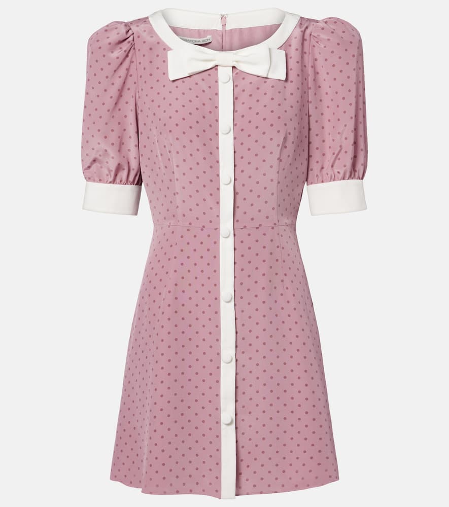 Bow-detail polka-dot silk minidress