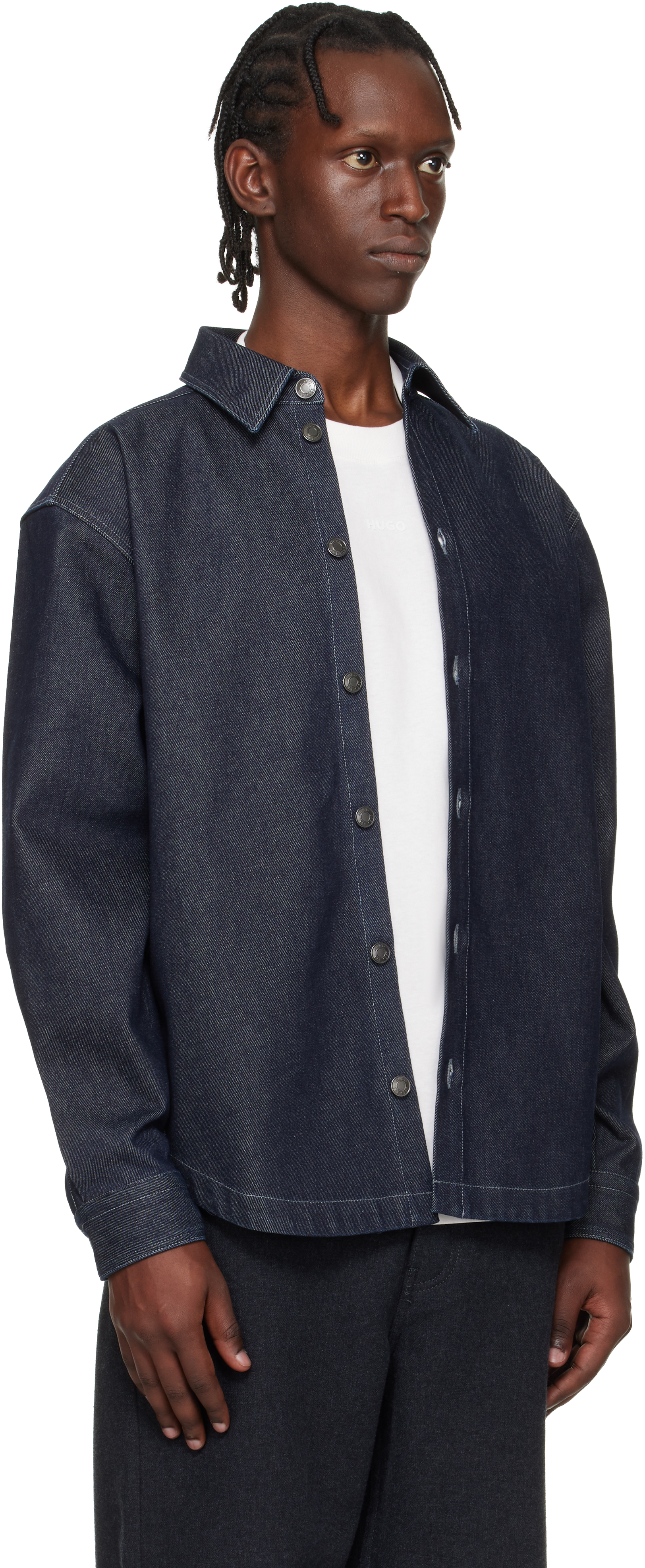 Navy Oversized-Fit Weighty Denim Overshirt