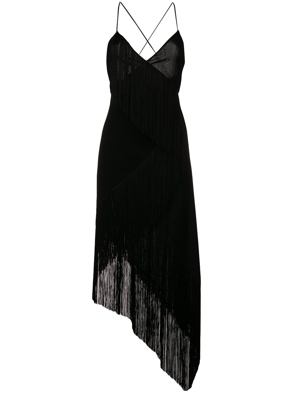 Cascading fringe slip dress - Black