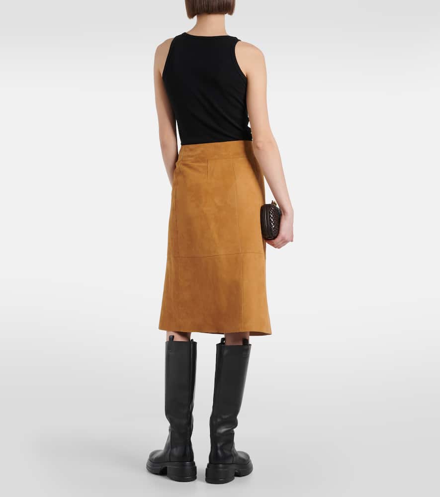 High-rise leather midi skirt