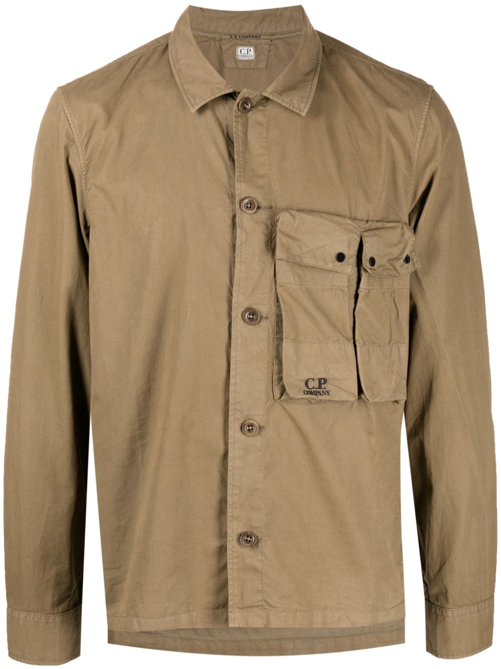Logo-embroidered cotton shirt - Brown