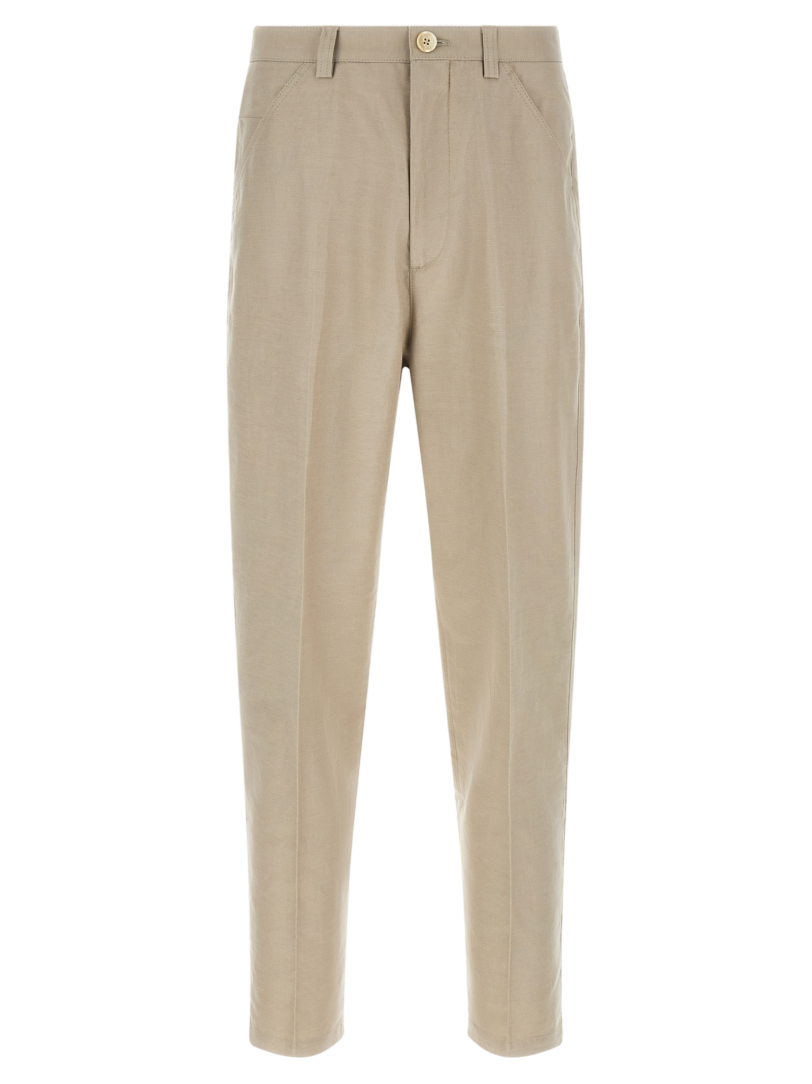 Cotton-Linen Blend Tapered Trousers — Brown