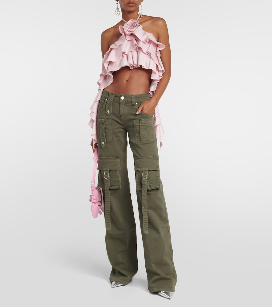 Low-rise denim cargo pants