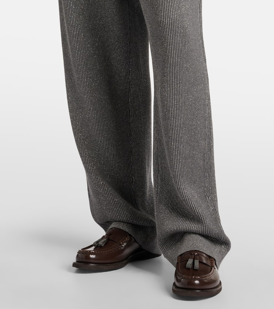 Cotton-blend lamé wide-leg pants