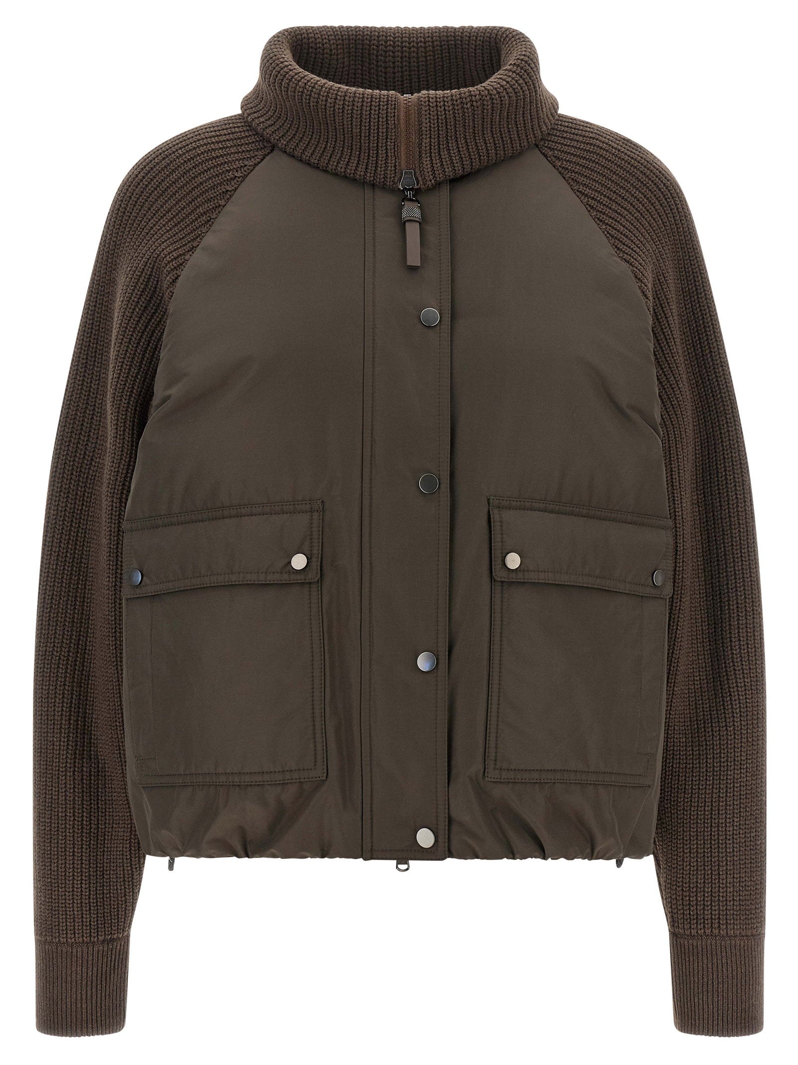 Knit Insert Down Jacket — Brown