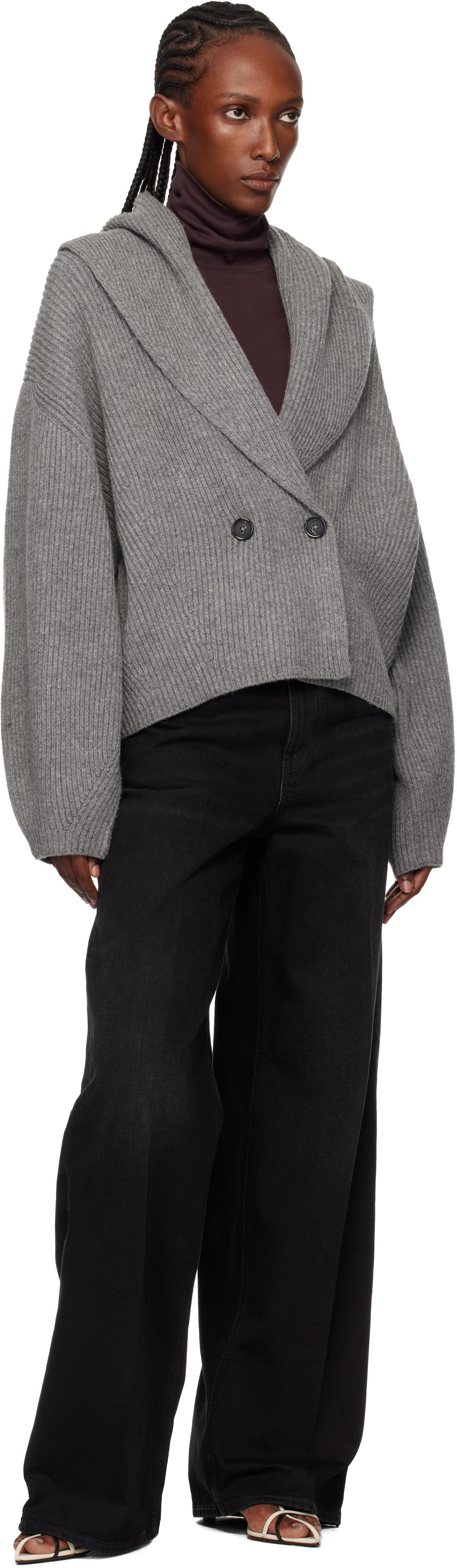Gray Shawl-Lapel Cardigan
