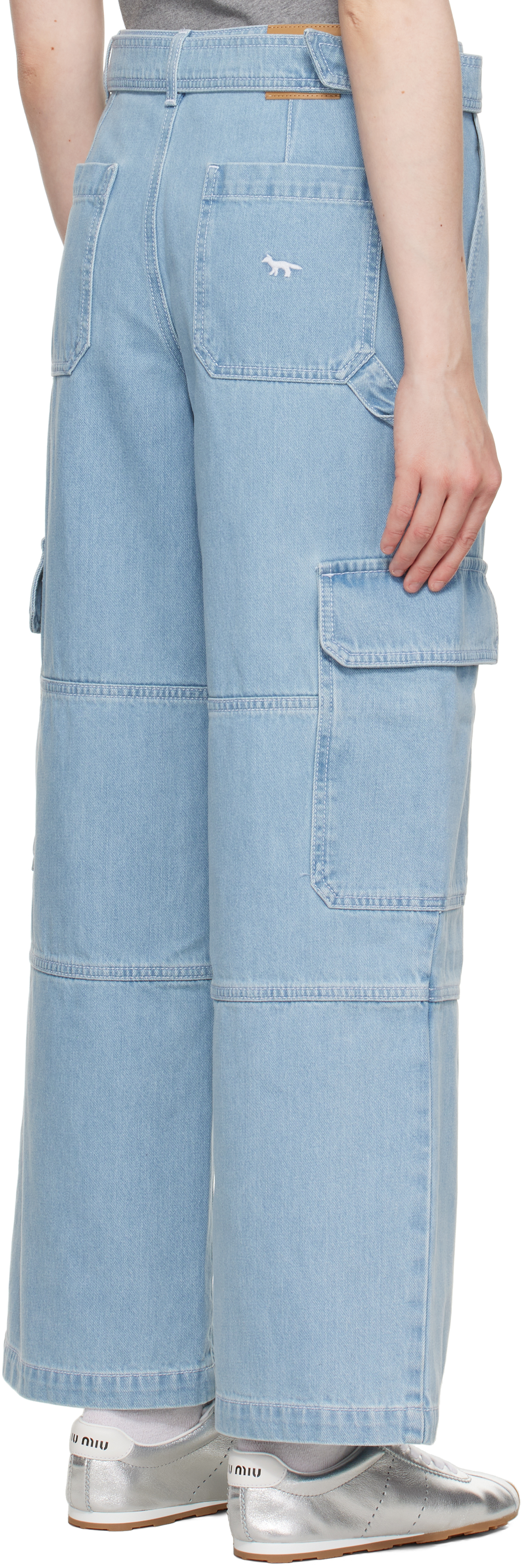 Maison Kitsuné Blue Belted Utility Denim Cargo Pants
