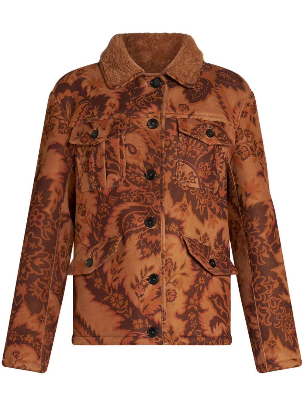 Printed shearling jacket - Brown