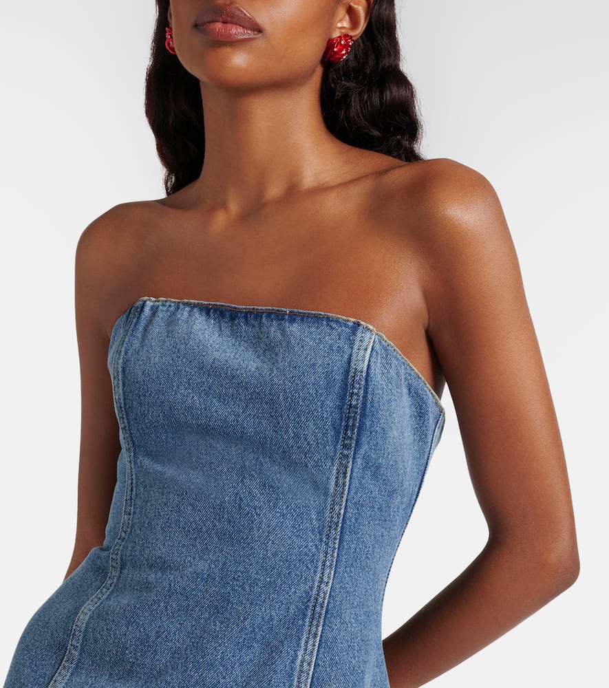 Crochet-trimmed denim midi dress