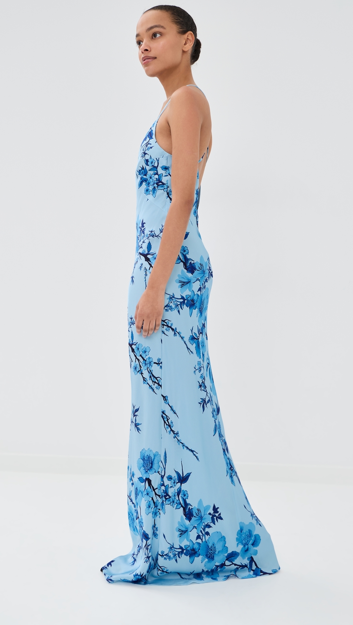 Olive Crepe Satin Dress Cherry Blossom Blue