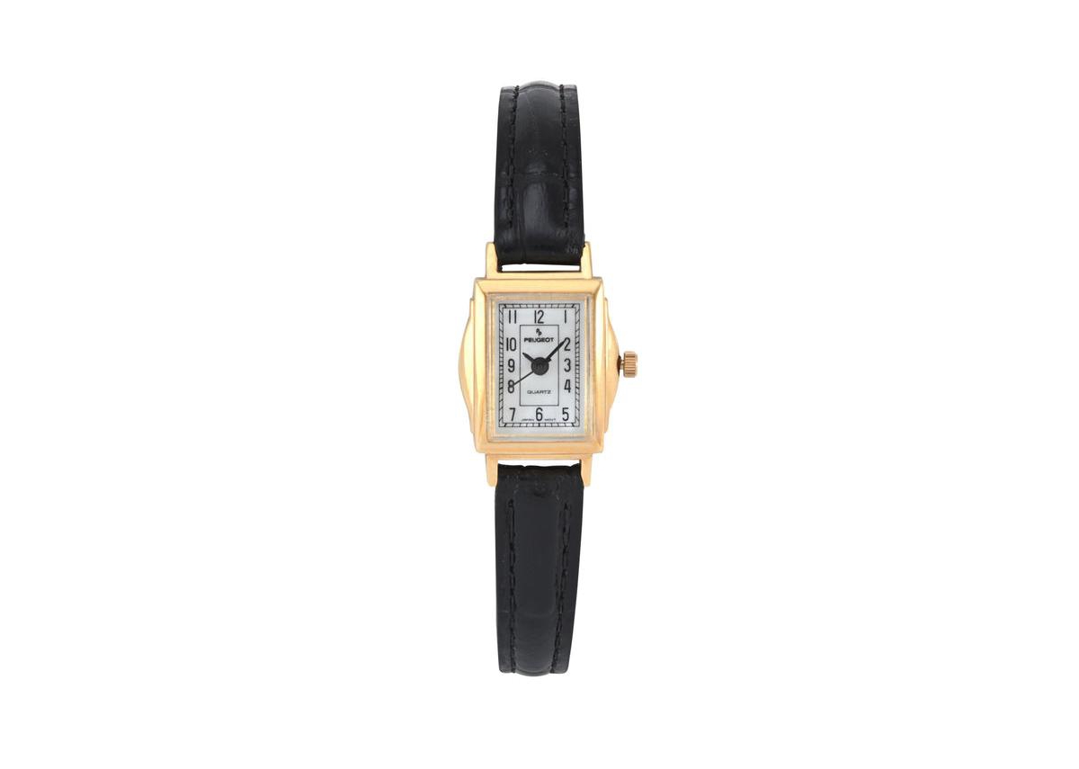 Women's Vintage 14K Gold-Plated Rectangular Small Face Watch with Leather Strap - Black