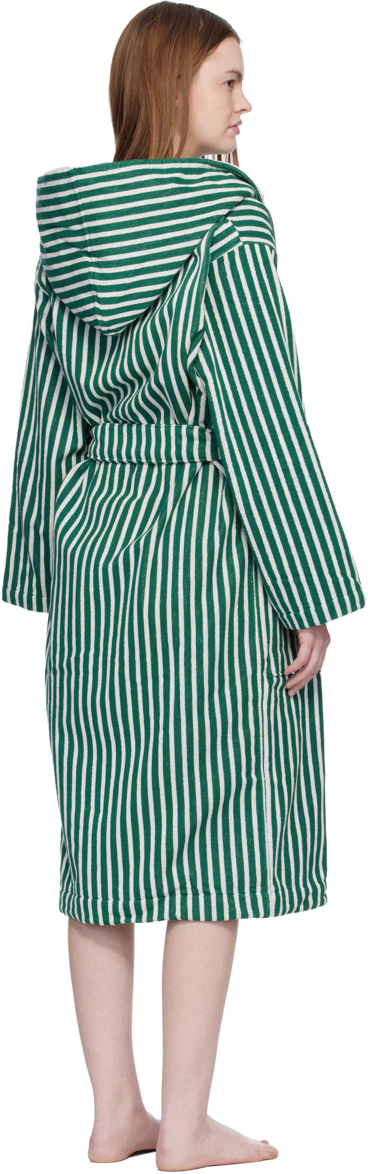 Green & White Terry Hooded Bathrobe