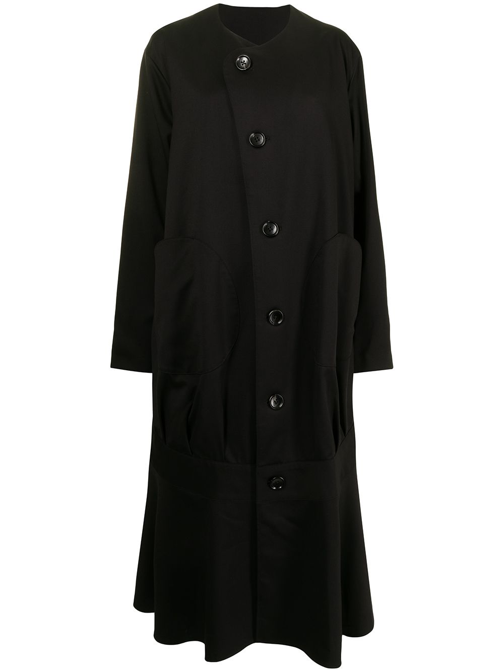 Long wool pleat-detail coat - Black