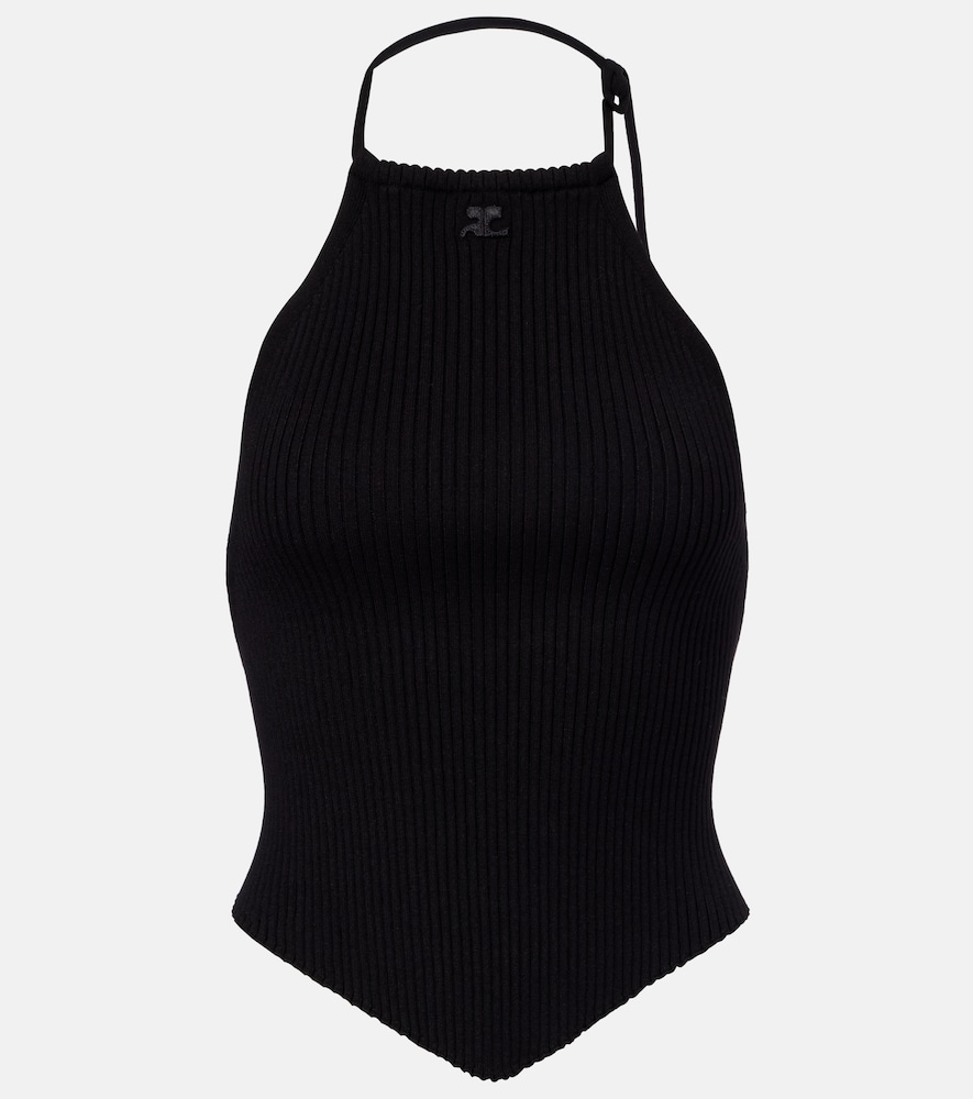 Courrèges Pointy ribbed-knit halterneck top