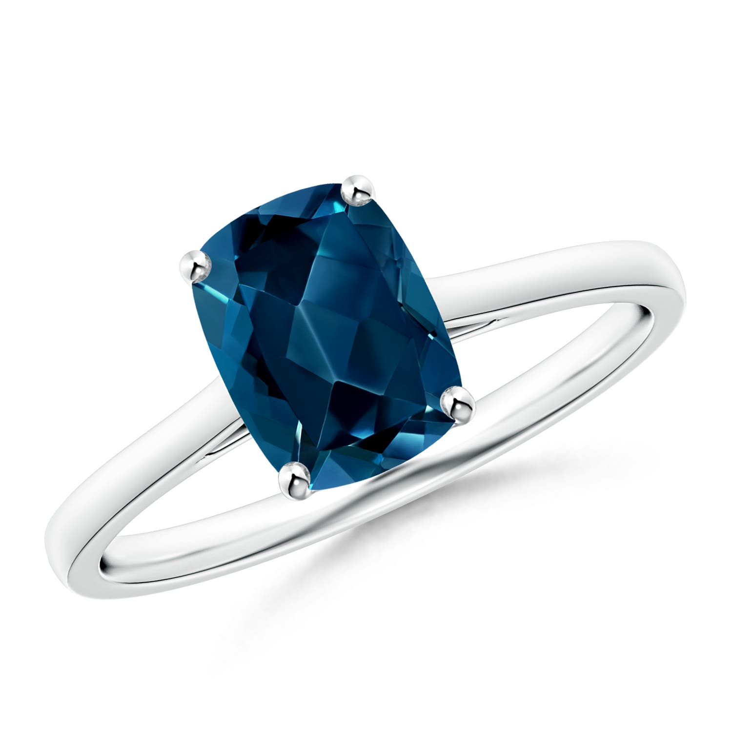Angara 1.6 Carats Prong-Set Cushion London Blue Topaz Solitaire Ring in Platinum