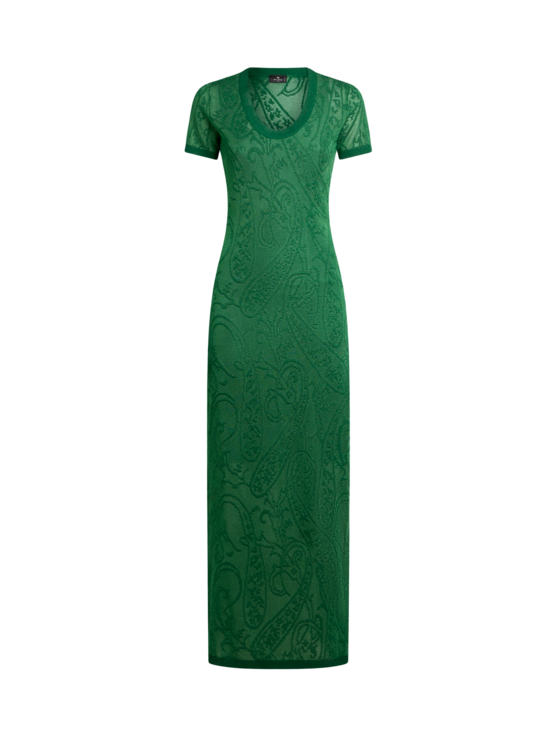 Jacquard Long Dress With Floral Paisley Motif