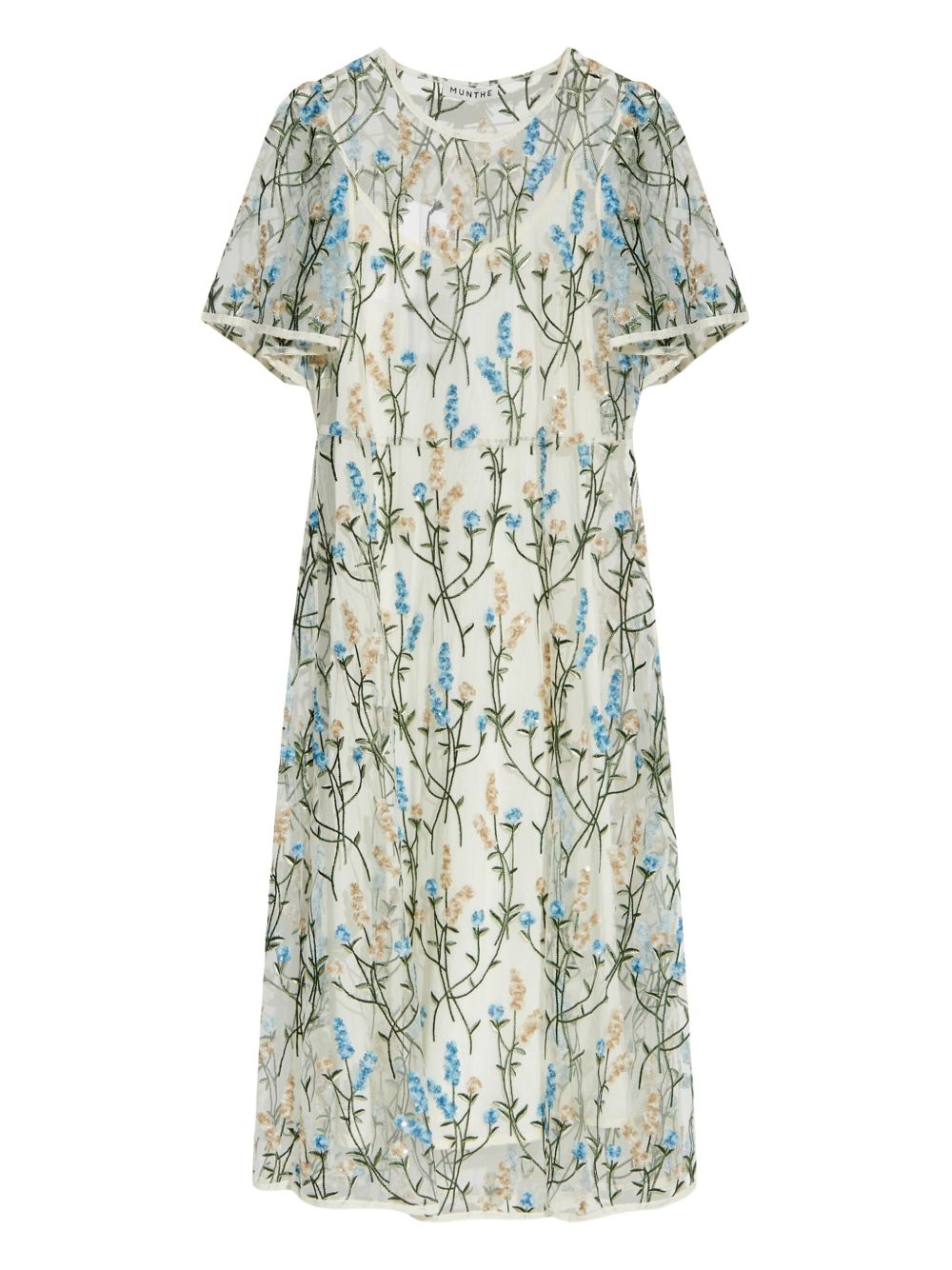 Floral-embroidered dress - White