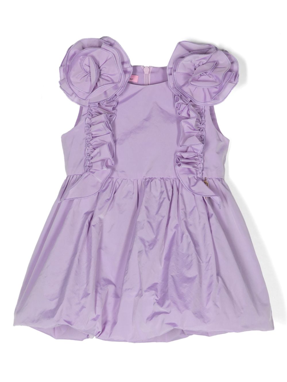 Floral-appliqué puffball dress - Purple