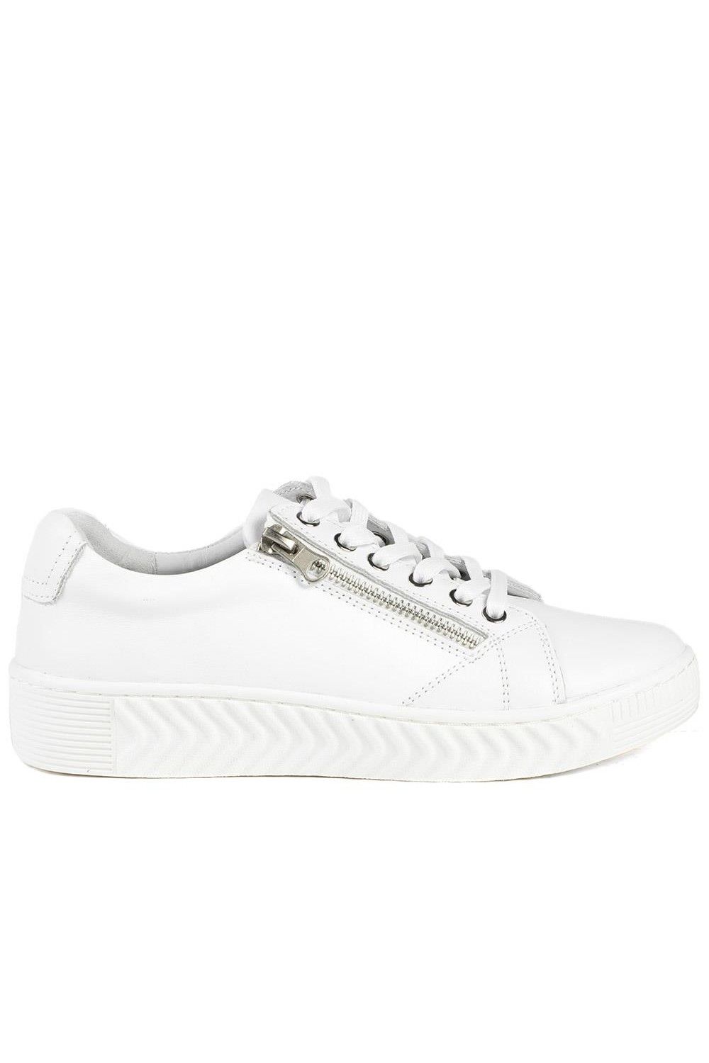 Pavers Women's Wide Fit Leather Breathable Platform Trainers in White