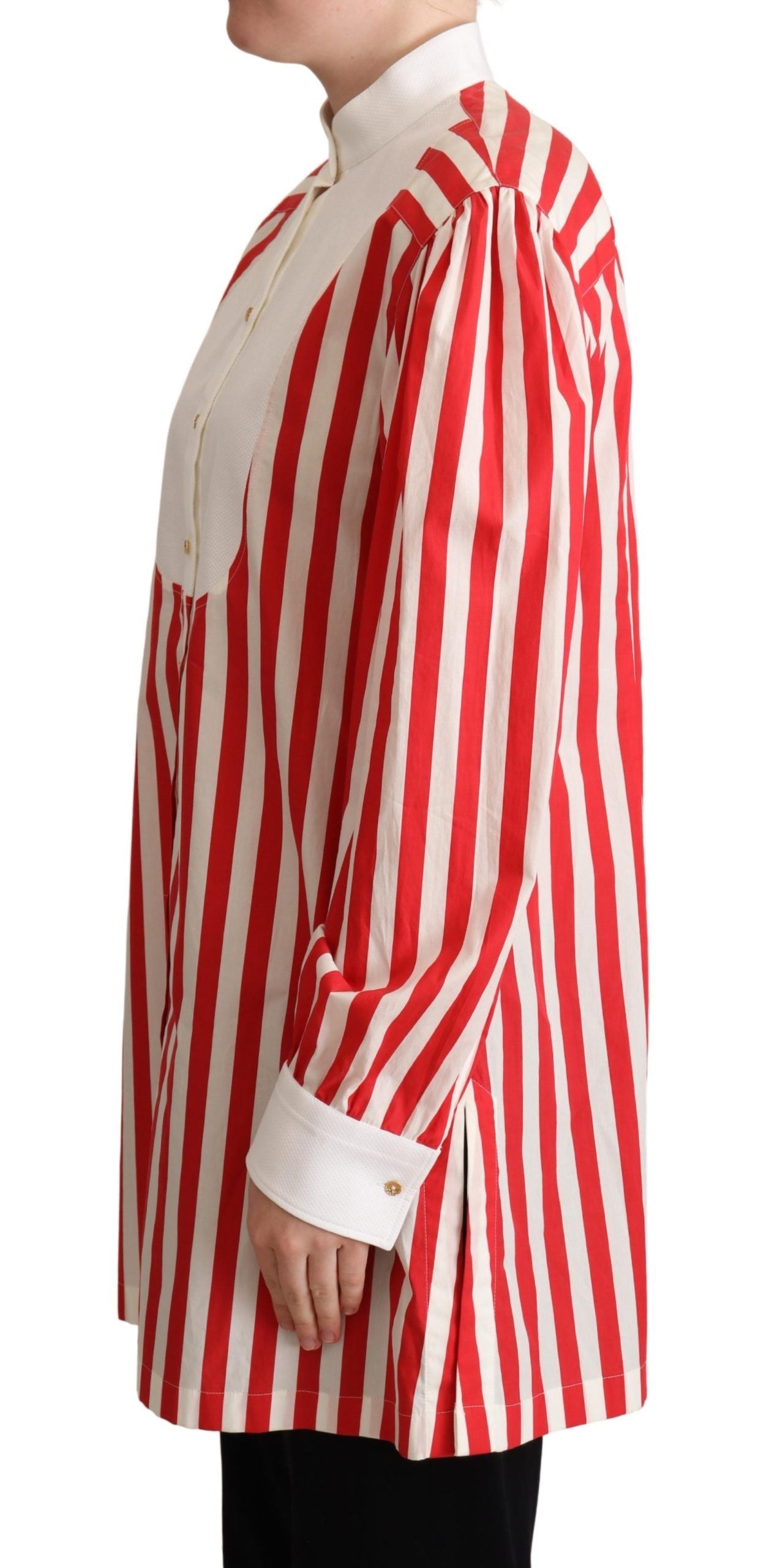 Red & White Striped Cotton Shirt — Red
