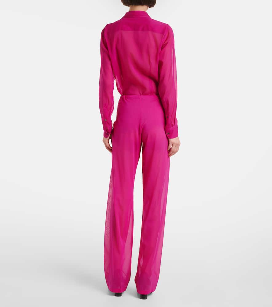 High-rise silk-blend wide-leg pants