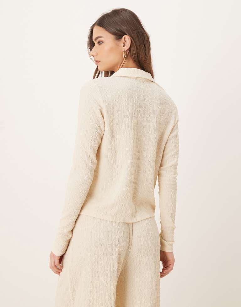 Vila Womens textured polo neck tie front jersey top co-ord in cream - Mediu