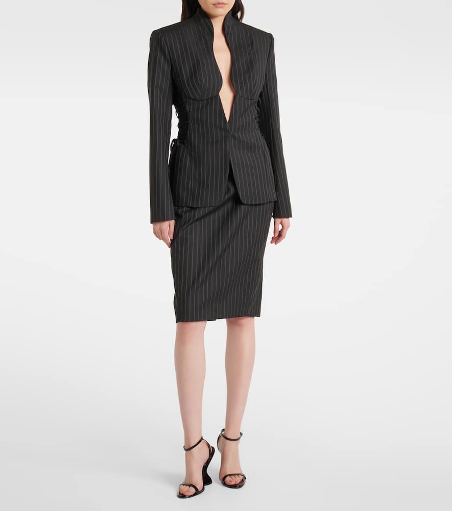 Pinstripe wool-blend midi skirt